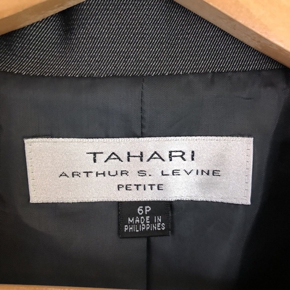 Tahari Arthur S Levine Petite 6P Blazer Dark Gray with Sheen Women's One Button - Picture 4 of 12